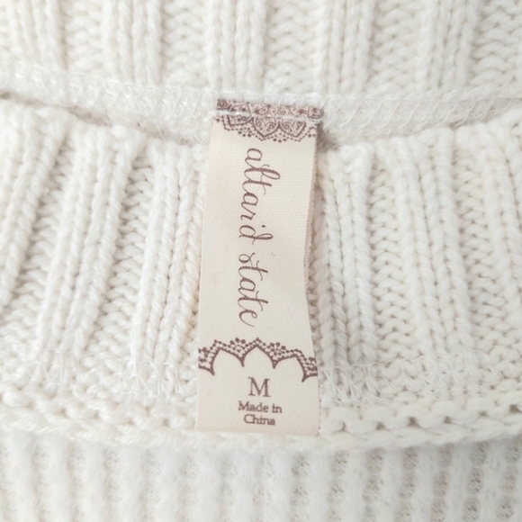 NWT Altar'd State Samantha Top Waffle Knit Ivory Blue Grey Bell Sleeves - Size M - Picture 14 of 15